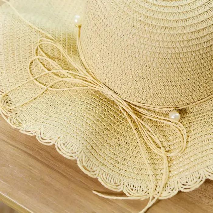 Chapeau de paille pliable tendance style français avec perles pour femmes idéal printemps été plage voyage et activités de plein air