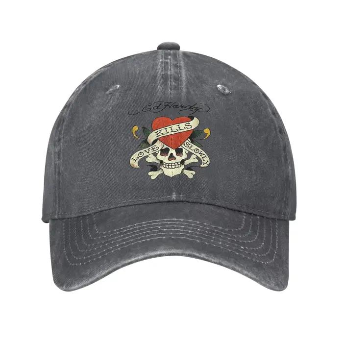 Casquette en jean délavé Ed Hardy Love Kills Slowly
