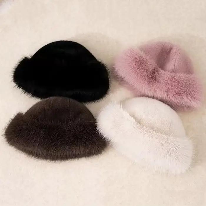 Chapeau seau en fausse fourrure pour femmes