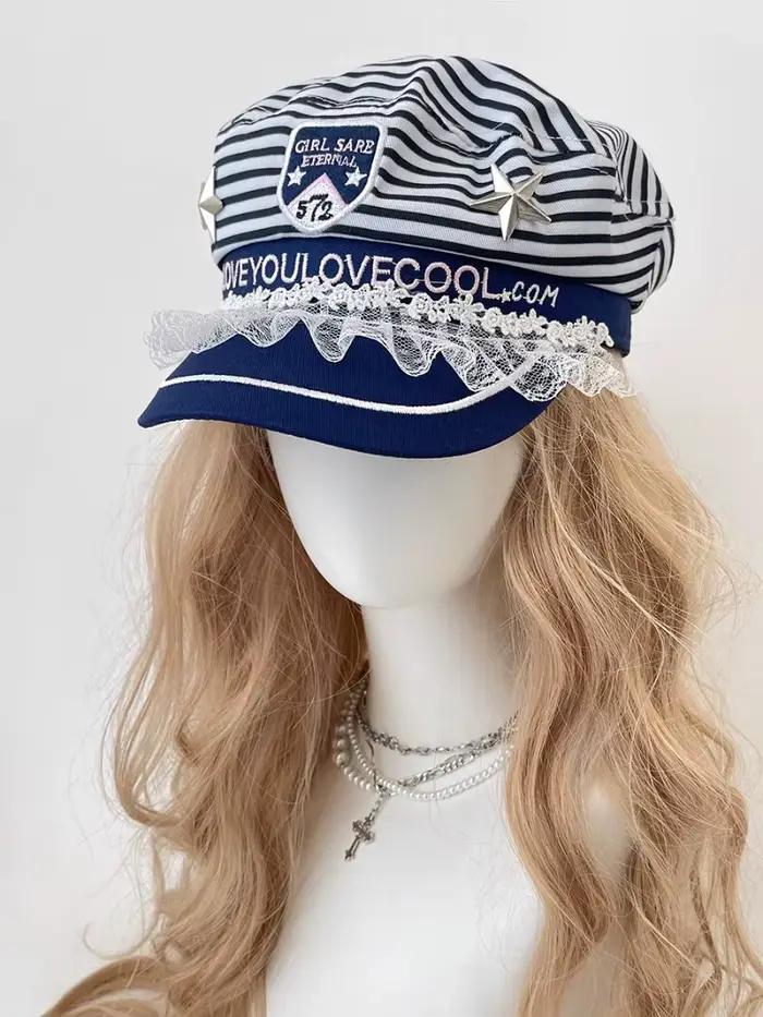 Chapeau femme octogonal rétro marin blanc polyvalent pour vacances et occasions spéciales