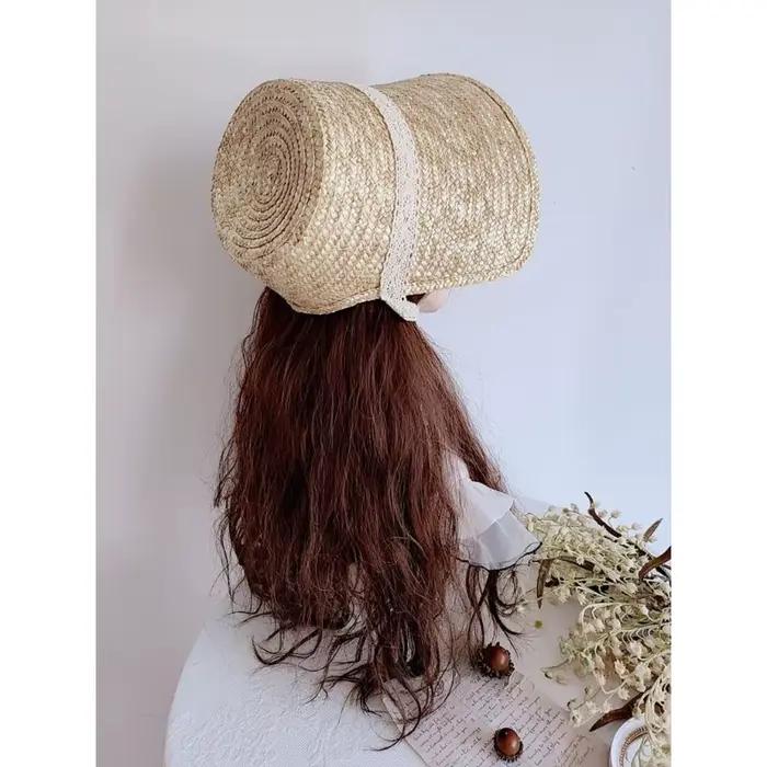 Chapeau de paille de style français avec lacets pour femmes