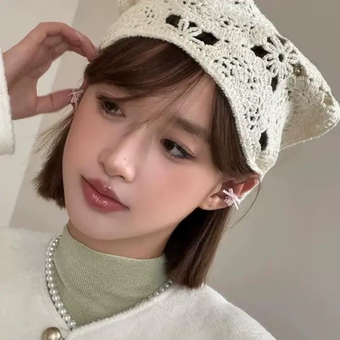Mode tricoté foulard chapeau français Style pastorale Triangle bandeau à la main Crochet