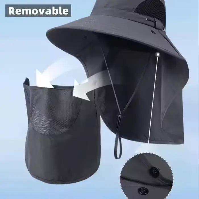 Chapeau de pêche respirant à large bord avec masque facial amovible et protection du cou