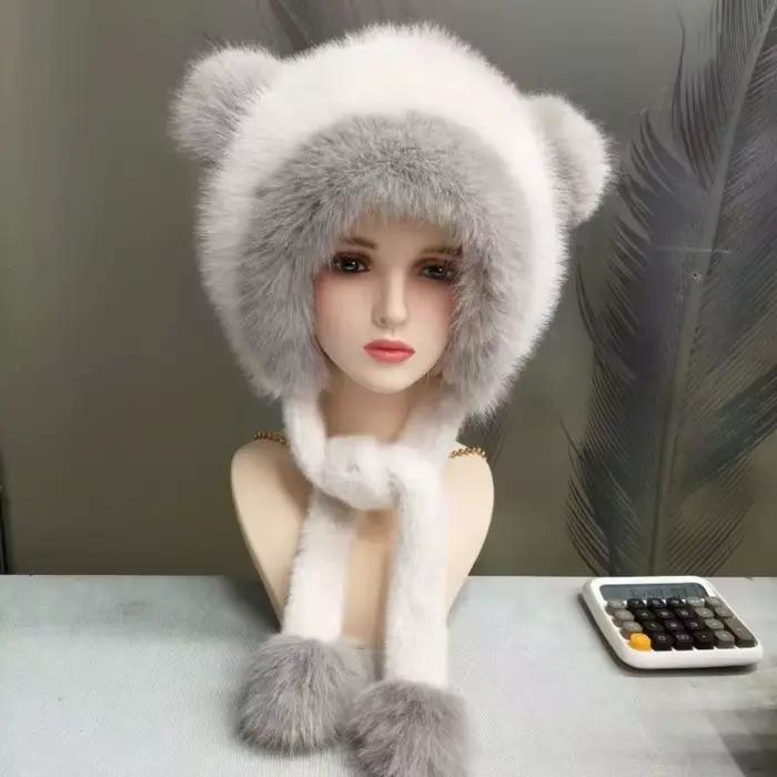 Chapeau à oreillettes en fausse fourrure pour femmes hiver chapeau russe Ushanka chapeau chaud et fourré avec cache-oreilles polyvalent pour activités hivernales