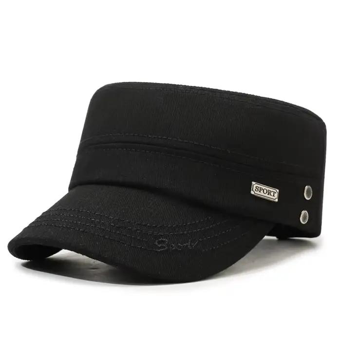 Iron Label SPORT Casquette plate de couleur unie – Printemps et automne Sports décontractés en plein air Chapeau de soleil à bord brodé