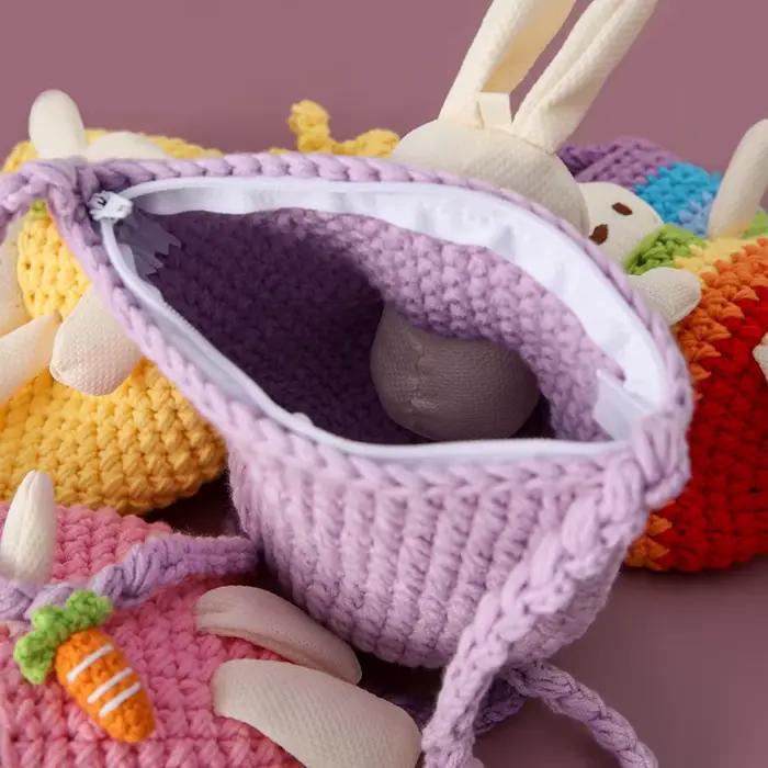 Crochet fait à la main mignon rose jupe lapin enfants herbe chapeau princesse