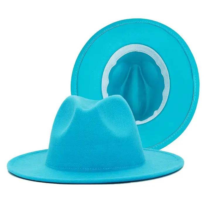 Automne hiver femmes feutre chapeau Fedoras grand bord chapeaux