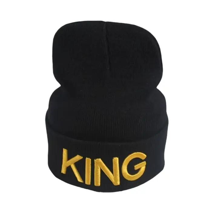 Nouveau Style roi Stretch tricot chapeau reine broderie hommes et femmes Couples automne hiver chaleur bonnets Skullies Skullcap Gorras