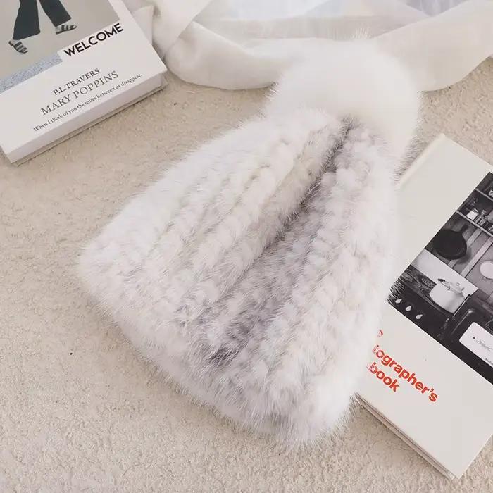 Chapeau de fourrure de vison et renard pour femme hiver chaleureux et élégant style sportif occasions décontractées