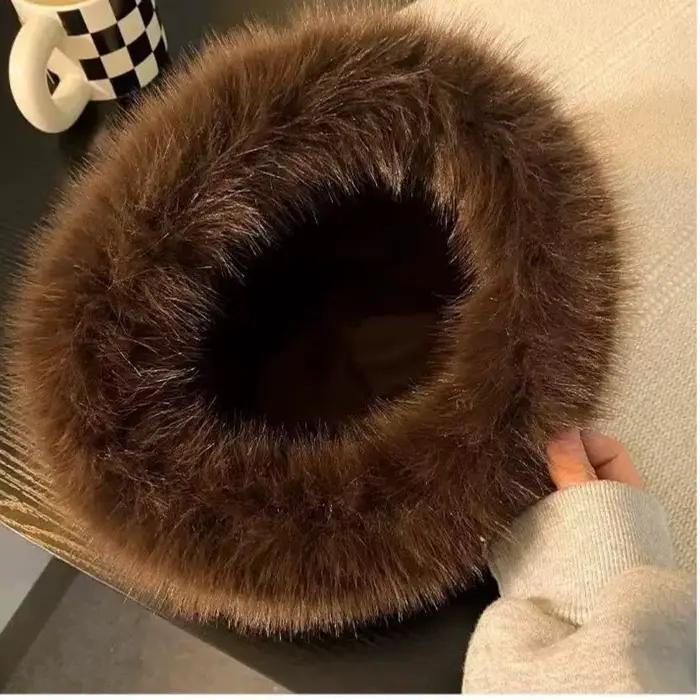 Chapeau de pêcheur en fourrure moelleuse pour femmes