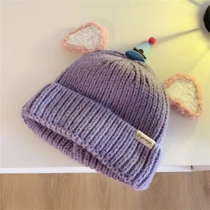 Chapeau tricoté à oreille dessin animé en fibres acryliques pour usage quotidien et activités sportives, idéal pour hommes et femmes, convient aux sorties en plein air et aux occasions spéciales