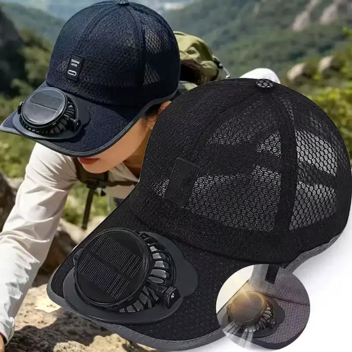 Casquette solaire ventilée en maille polyester protection UV rechargeable USB mode double alimentation pour hommes femmes occasions extérieures de plein air voyage printemps été