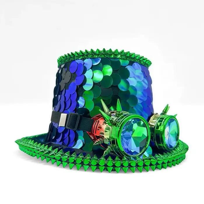 Vert léopard Steampunk haut-de-forme pour homme