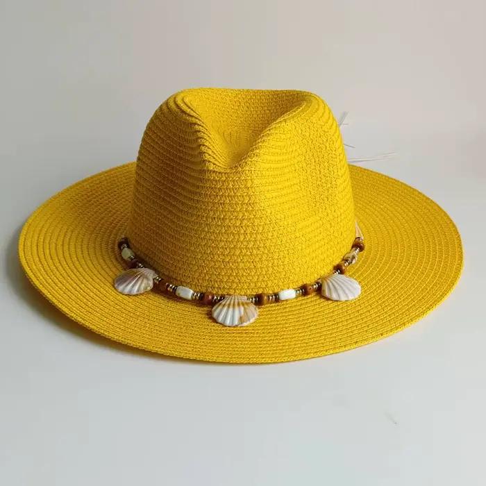 Chapeau de paille d'été bohème avec accessoires coquillages pour hommes et femmes