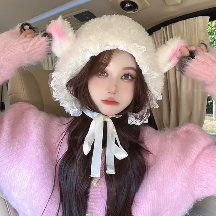 Chapeau de cosplay d'agneau moelleux