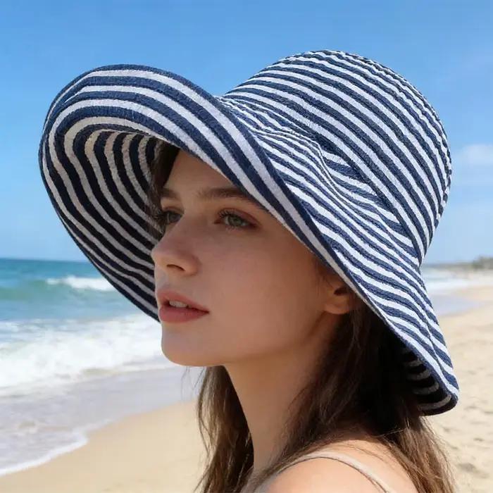 Chapeau de pêcheur rétro rayé à large bord