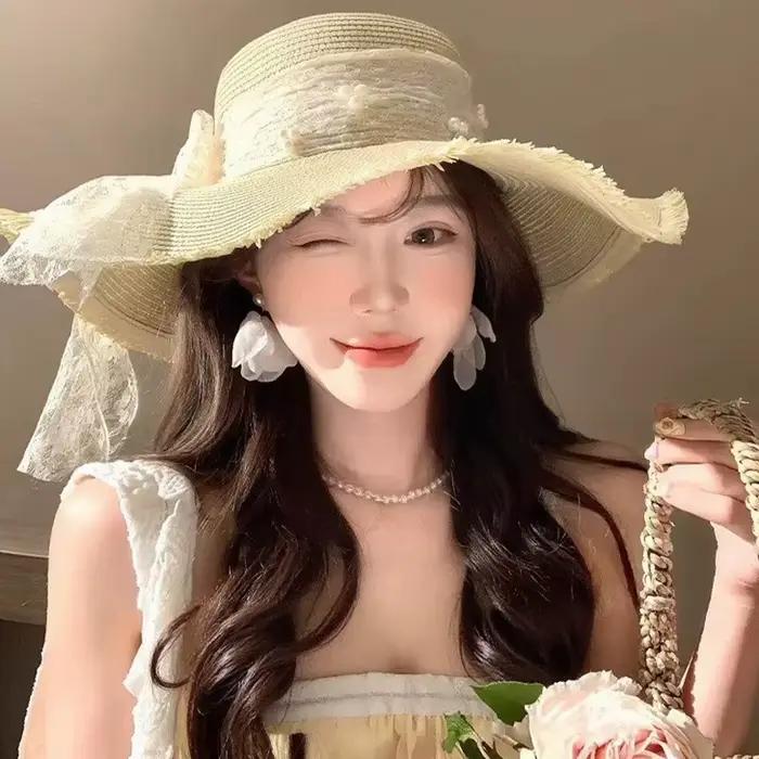 Chapeau de soleil en dentelle à nœud pour femme