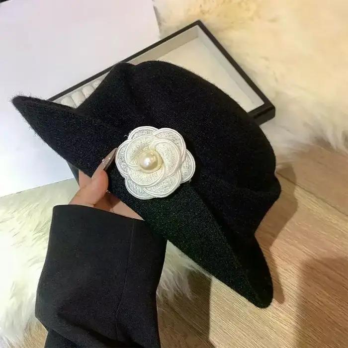 Chapeau d'héritage camélia rétro élégant à volants pour femmes