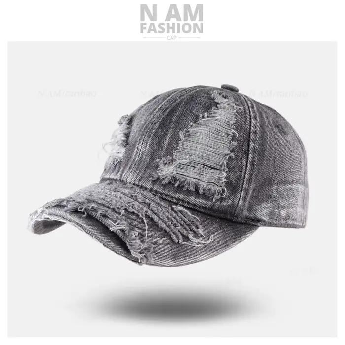 Casquettes de baseball en denim rétro déchiré pour hommes et femmes
