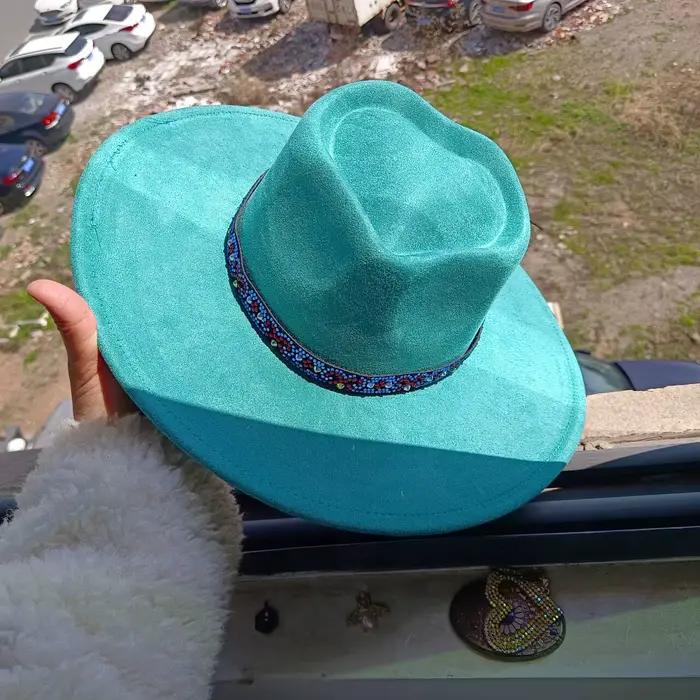 Chapeau Fedora en Daim Vegan Vert Paon avec Cœur