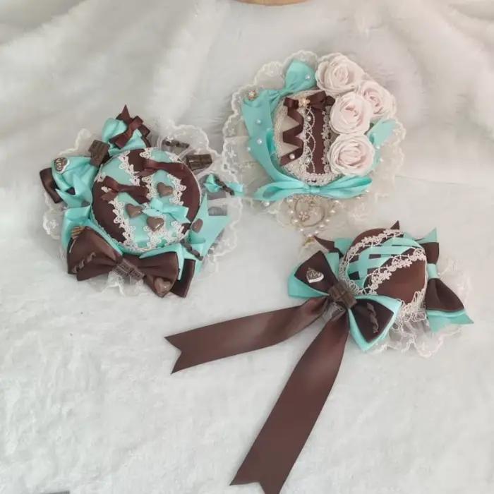 Chapeau plat glamour couleur chocolat menthe Lolita