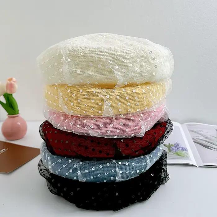 Bérets à fleurs en maille rétro français pour femmes