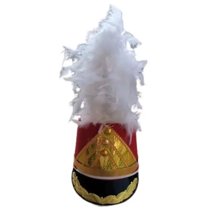 Chapeau de groupe de musique rouge pour enfants et adultes cosplay militaire vêtements de sauna chapeaux de performance scolaire avec plumes fournitures de festival