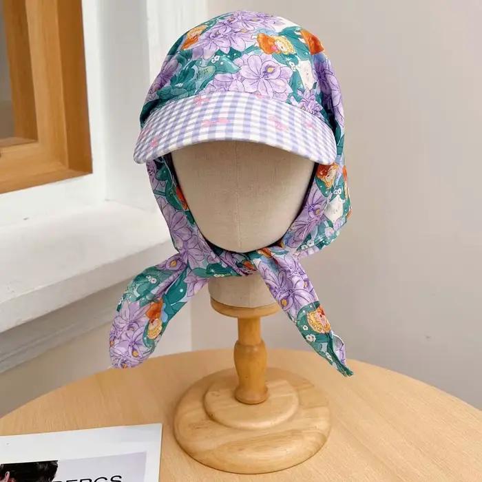 Casquette de baseball style français et campagnard avec foulard floral à carreaux