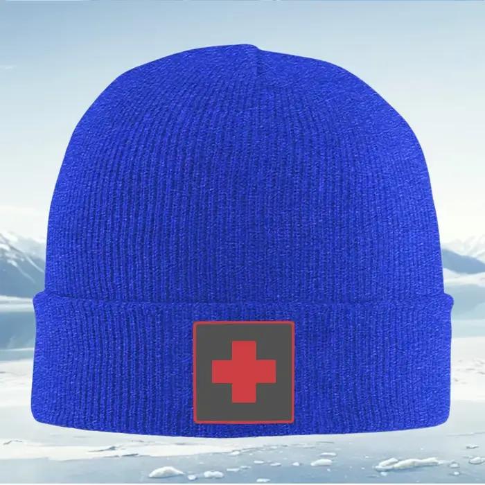 Nouveau bonnet tricoté unisexe avec symbole médical croix rouge