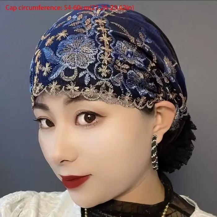 Nouvelle fleur broderie Bonnet chapeau élastique couverture complète foulard
