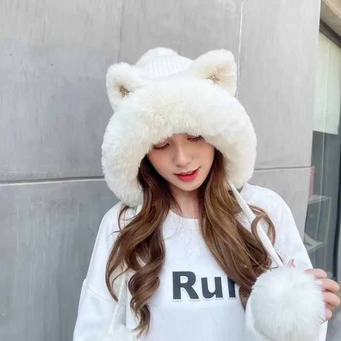 Chapeau de ski moelleux en peluche pour femme