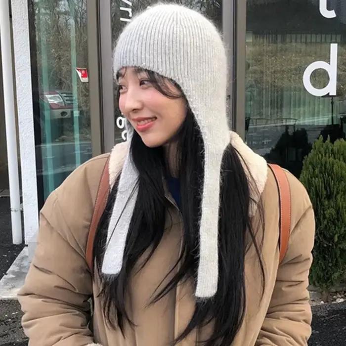 Chapeaux de bombardier tricotés en acrylique et lapin pour femmes et hommes, couvre-oreilles chauds d'hiver, skullies, gorros pour sorties décontractées et sports d'hiver