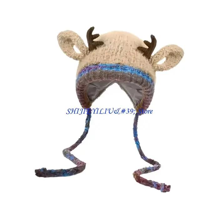 E21F – chapeau tricoté en corne renne noël