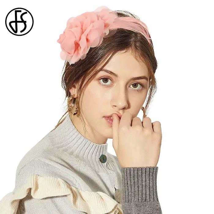Élégant rose plume fleur casque fascinateurs bandeau pour femmes mariée mariage cheveux accessoire petit haut-de-forme 2025