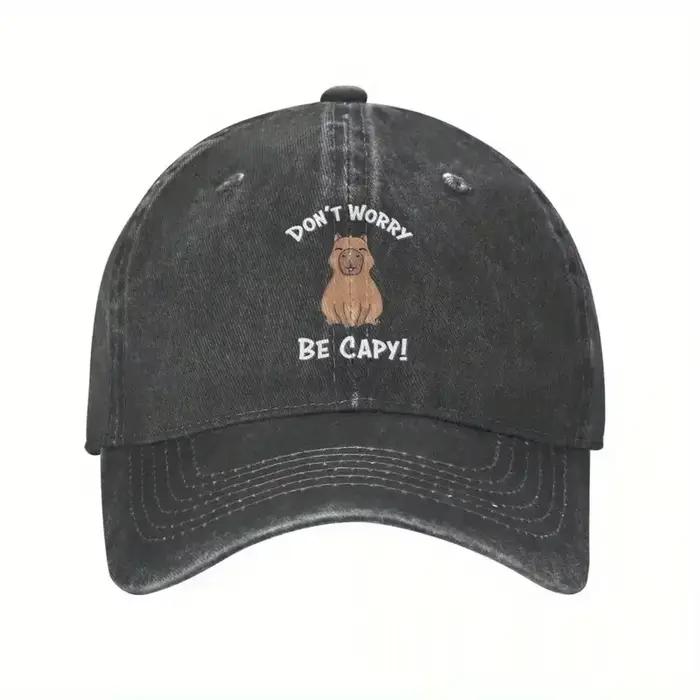 Casquette de baseball vintage en denim Capybara « Don't Worry