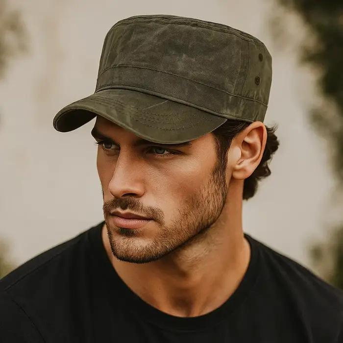 Casquettes militaires en coton et toile cirée pour hommes