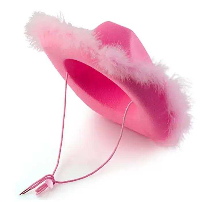 Chapeau Cowboy Vintage à bord plumes moelleuses