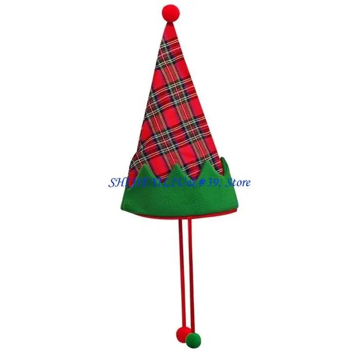 Chapeau d'elfe de Noël avec pompons, accessoire de costume pour adultes, couvre-chef pour événements de Noël et festivals, décoration festive pour fêtes et mascarades