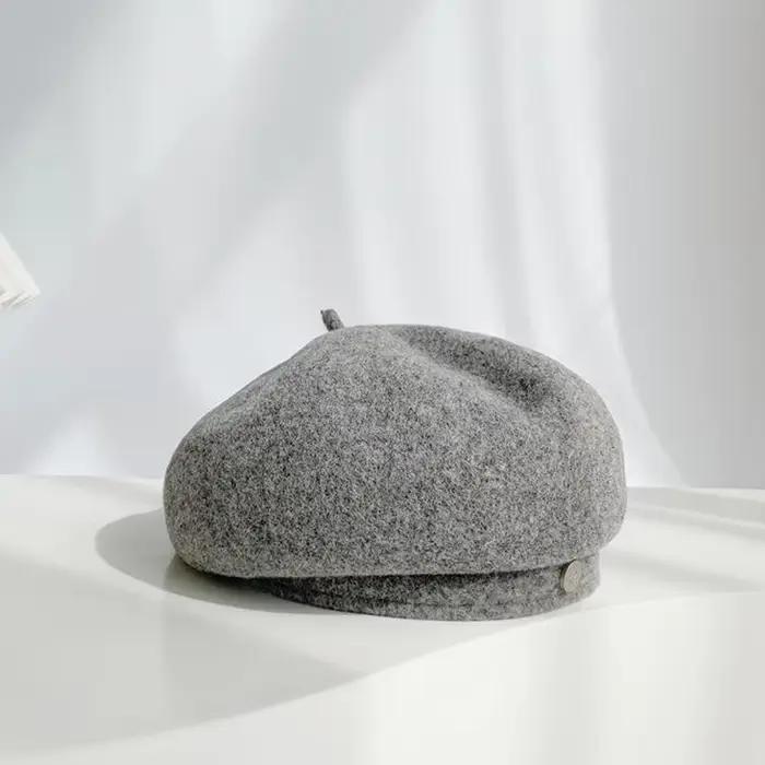 Femmes Art français rétro laine feutre automne couleurs unies chaud hiver bonnet chapeau béret casquette pour femme