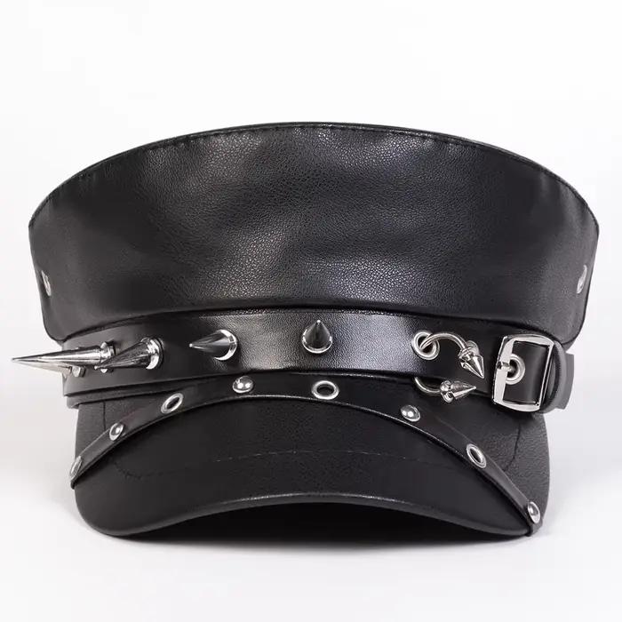 Chapeau en cuir unisexe avec boucle à rivets