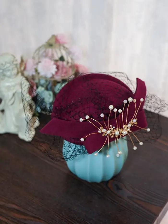 Style français Mini laine Fascinator chapeau chapeaux pour femmes séance Photo fête élégante dames arc perles