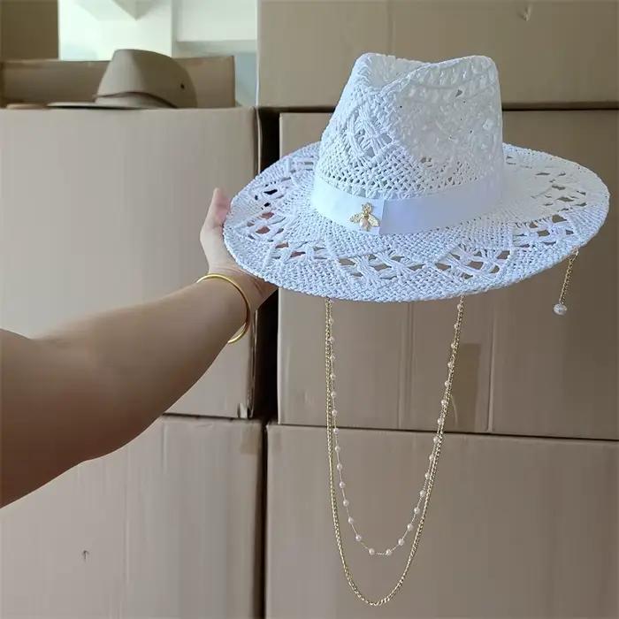 Chapeau de paille à fleurs Malan blanches
