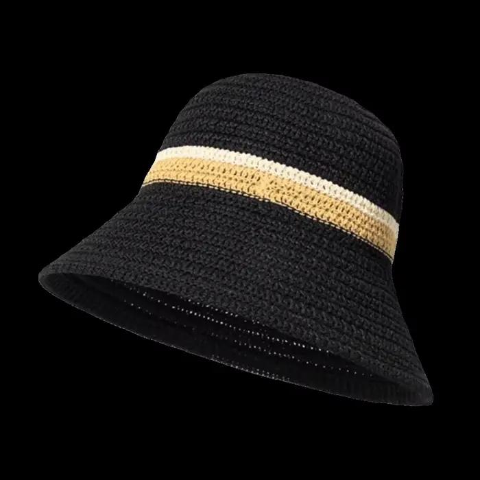 Nouveau Chapeau Bob à Bord Plat Large Respirant en Paille Creuse Décontracté avec Rayures Contrastées Protection UV