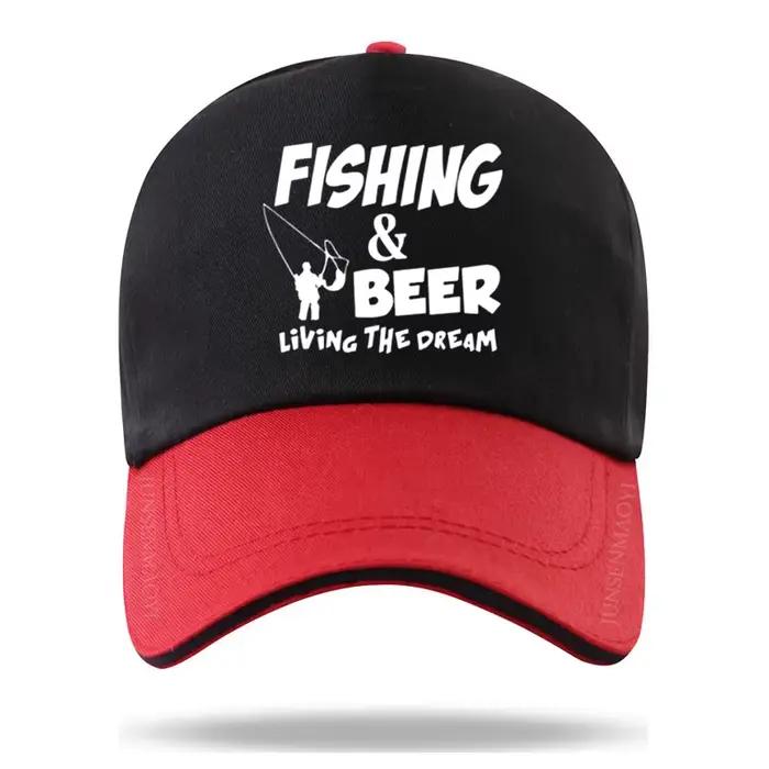 Casquette de baseball homme femme chapeau pêcheur bière poisson vivant rêve imprimé couleur assortie argent blanc bleu ciel bleu gris gris foncé jaune lavender or rose rouge vert army violet camouflage noir