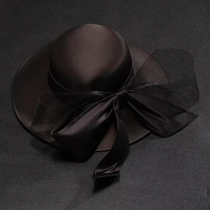 Chapeau pour femme avec nœud en satin de style français – Fedora de mariage élégant