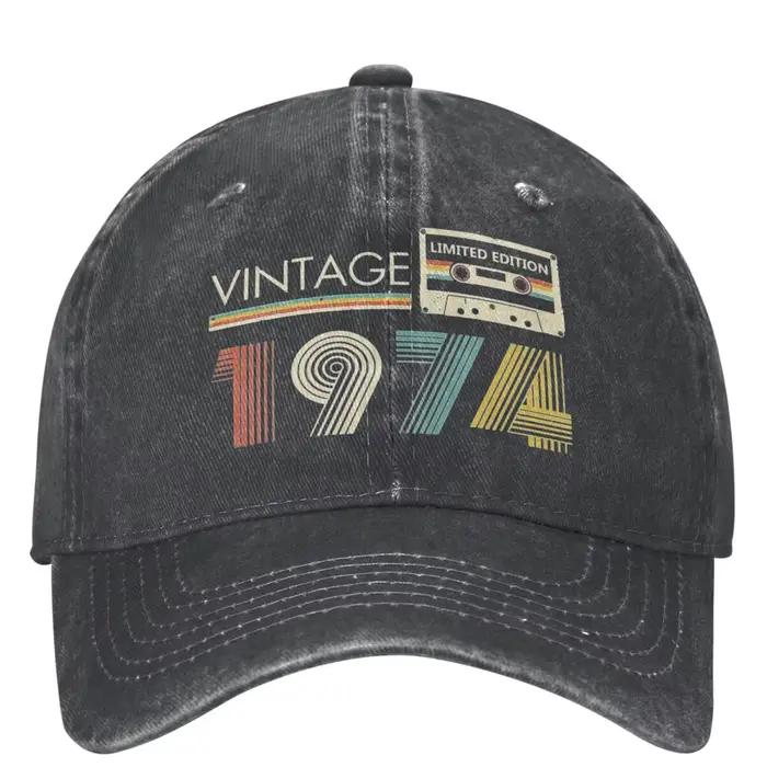 Casquette de baseball vintage ajustable pour hommes et femmes, cadeau de 50 ans, coupe de camionneur, 1970s style, matériau robuste, bleu marine, gris foncé, rouge, noir, kaki
