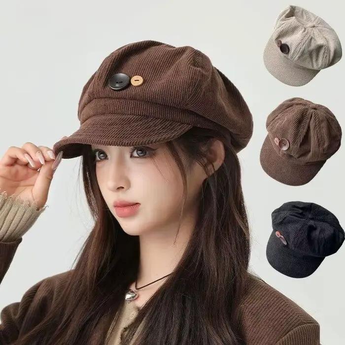 Béret Vintage en velours côtelé pour femmes