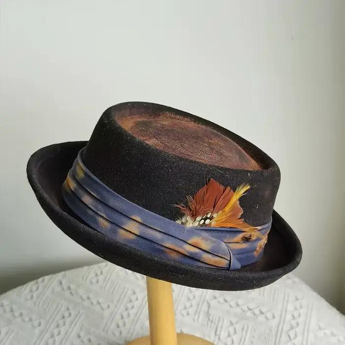 Chapeau brûlé en laine fait à la main Vintage tarte de porc