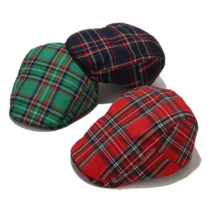 Mode rétro damier rayure Vintage Casquette hommes femmes coton béret britannique pare-brise chapeau rue journal