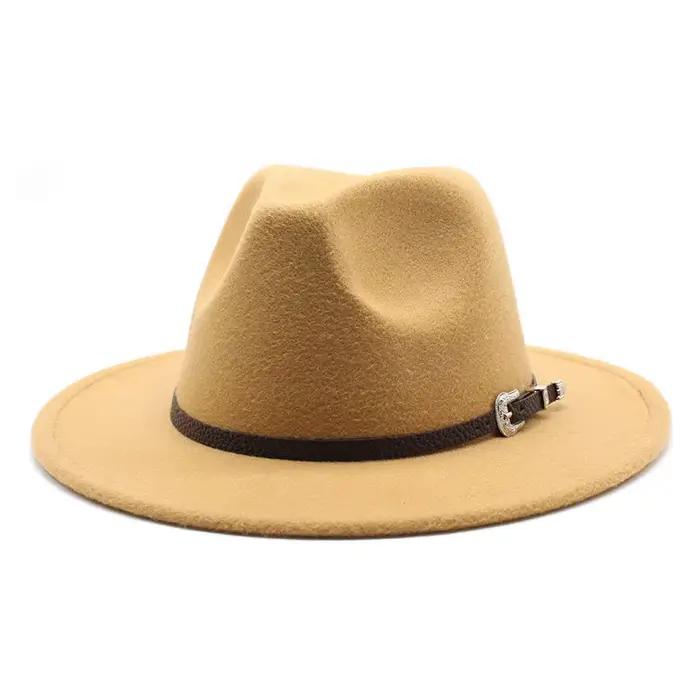 1PC Nouveau Chapeau Fedora Trilby en Feutre Style Gangster Européen Américain à Large Bord Casquette Jazz Haut de Gamme